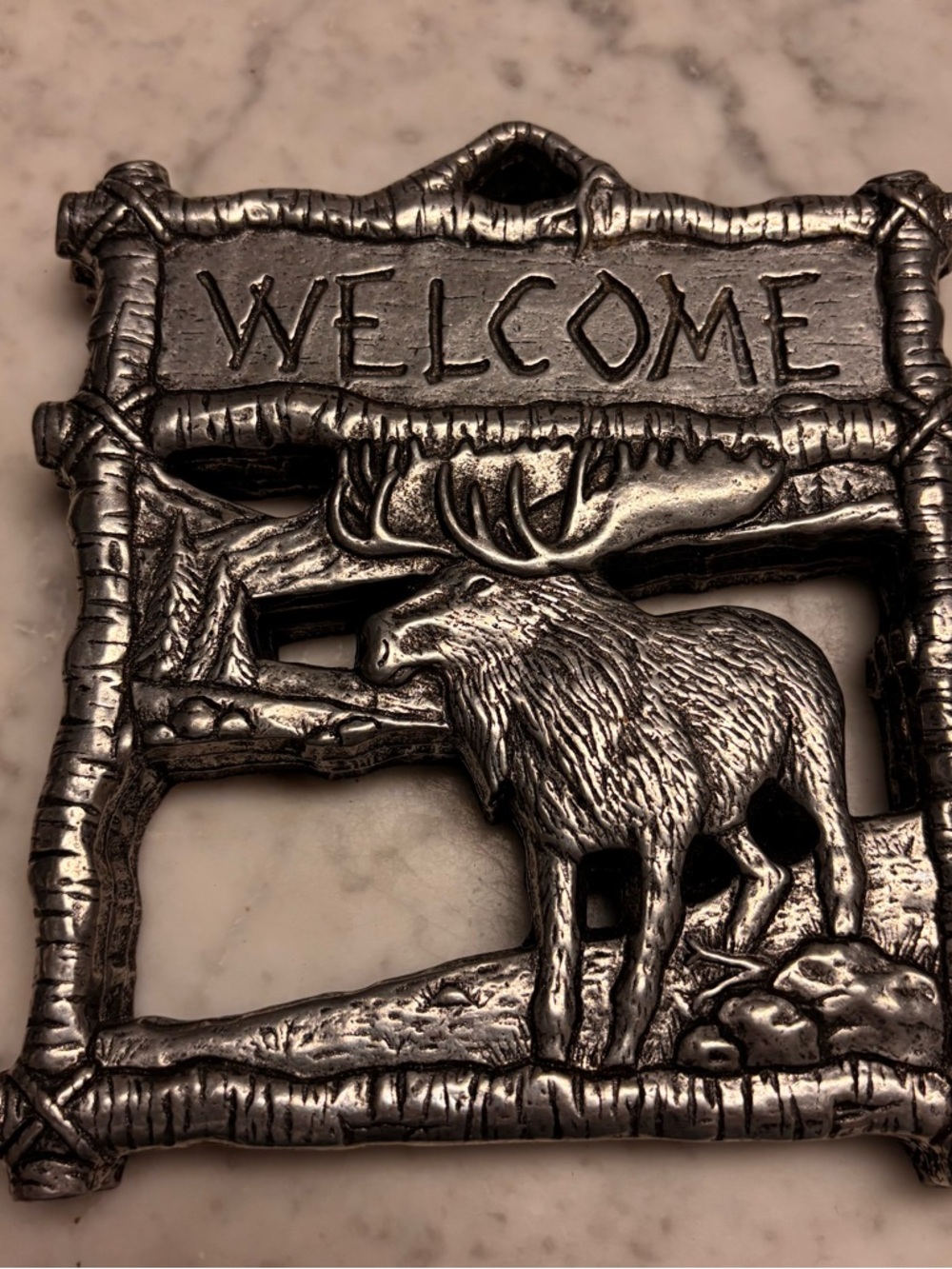 Welcome Moose Metal Wall Plaque - Silver Tone